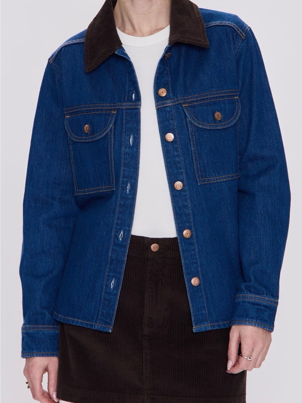 Pistols Devon denim jacket with Dark Brown Corduroy Collar